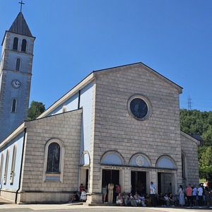 Overflowing church with the Lords prayer emitting out